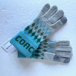 Coach Fair Isle Wool Knit Gloves Womens Blue Tech Mittens Logo Cuff OS